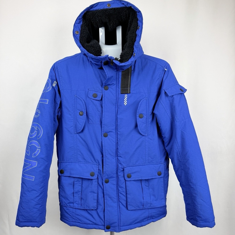 London Fog Cobalt Blue Faux Fur Lined Hooded Parka Coat XL 18 20